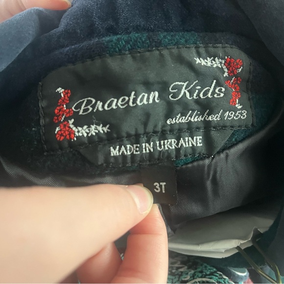 Vintage Plaid Kids Coat & hat- Green and Navy - Picture 2 of 6